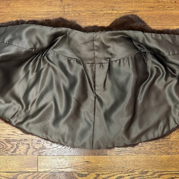 Vintage Brown Mink Fur Stole Capelet Shawl Wrap Union Label Satin Lined - Picture 15 of 16